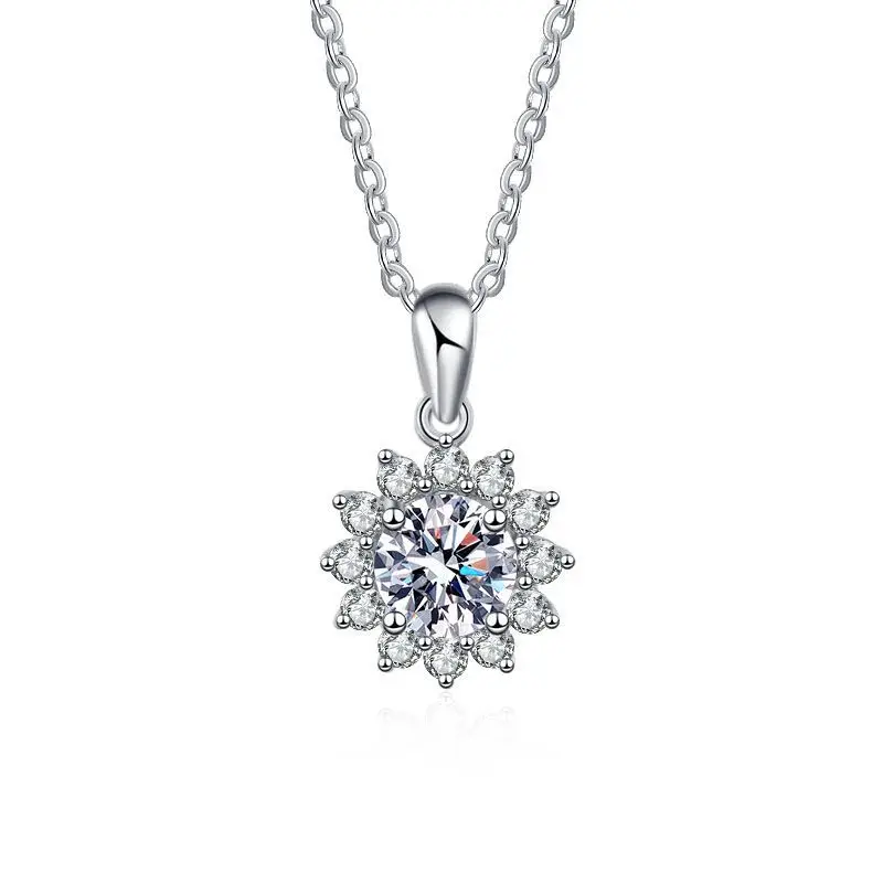925 Sterling Silver Sunflower Diamond Pendant Necklace Live Supply for Weddings Female 1 Karat Pendant From Mozambique