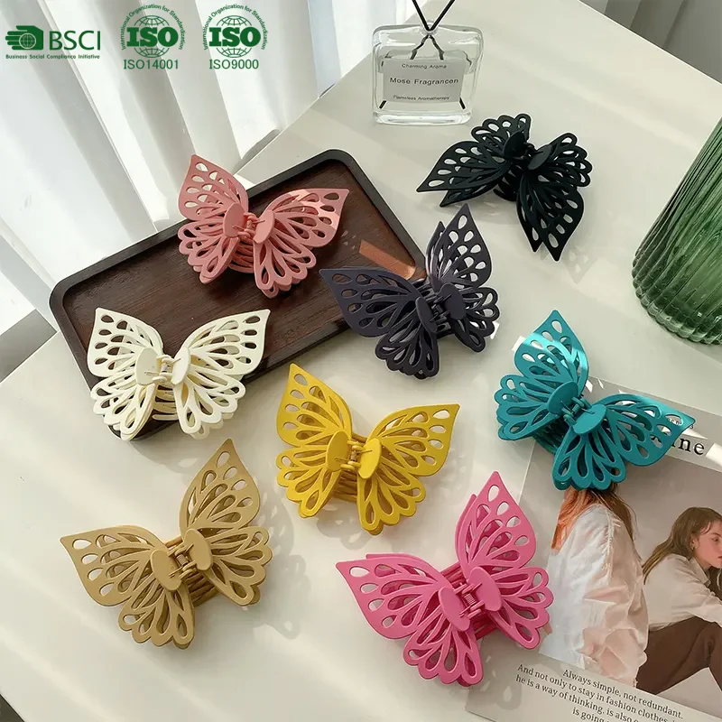 

wholesale double hollow shark clip frosted matte large plastic butterfly hair claws