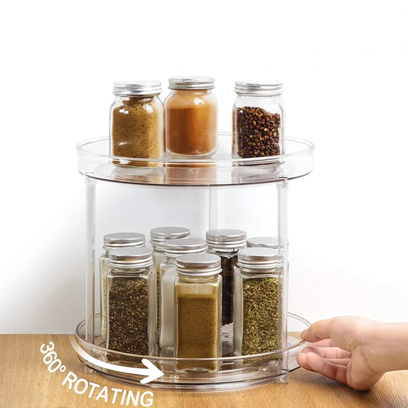 

360 Rotation Lazy Susan Turntable with Wide Base Rotating Organizer for Kitchen Seasoning, Clear