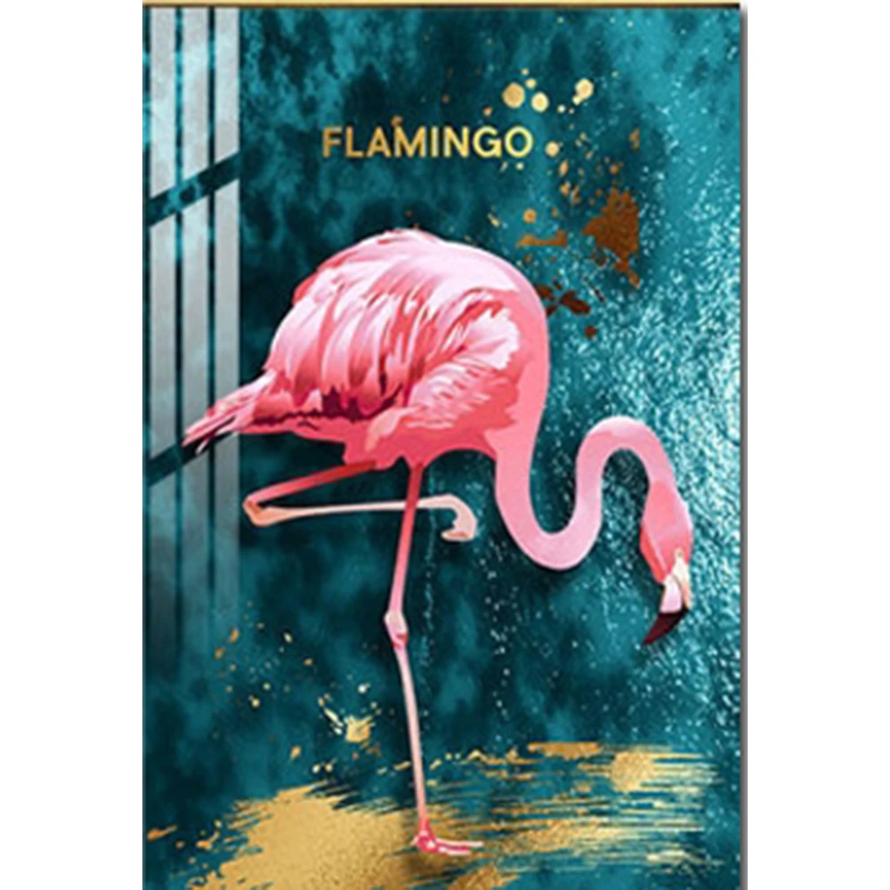 

Nordic Canvas Painting Romantic Gold Flamingo Blue Sea Photo Print Animal Painting Modern Wall Art Poster Home Decoration