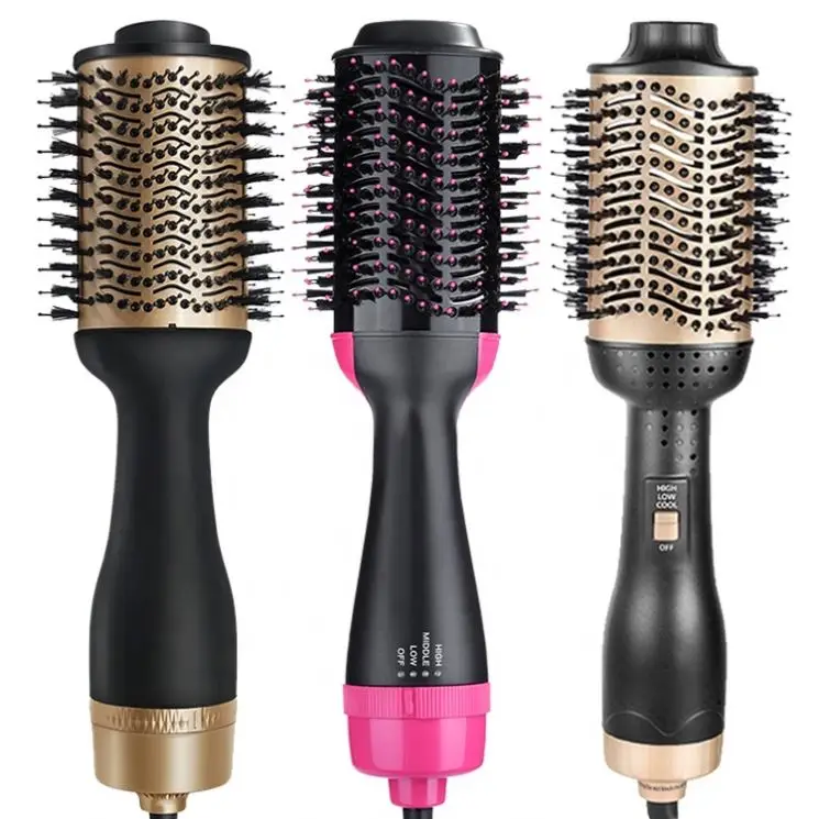 

Volumizer 3-In-1 Negative Ion Hair Straightening Brush Salon Hot Air Brush Hair Dryer one step hair dryer brush, Blue (customized as you request)