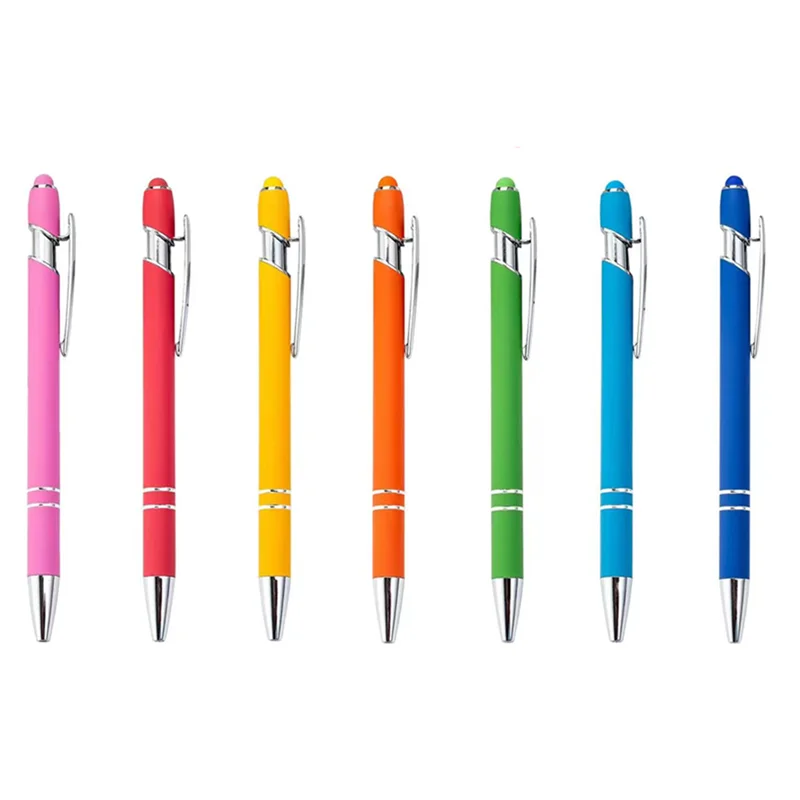 

Promotional Colorful Matt Soft Pens Custom Logo Ballpoint Pen Metal Ball Pen with Stylus for Business