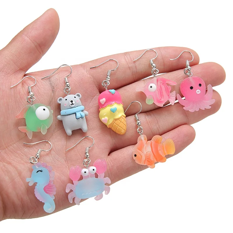 

3D DIY Custom Designs Resin Dangle Earrings Mixed Color resin Fish Charms ice cream Earrings Funny Party Girls Jewelry Gifts, Picture show