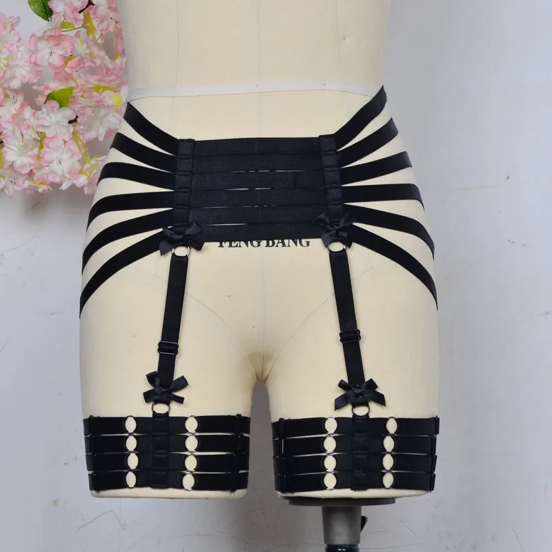 
Sexy black Bow Garter Belt Cage Waist Garter Belt With Stockings Belt Fit Elastic Hollow Out Bondage Harness Fetish Gothic Wear 