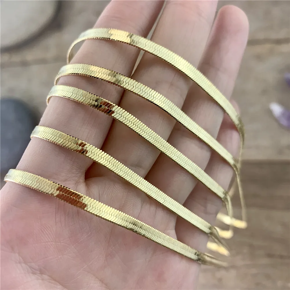 

LS-B1540 Wholesale high quality gold plating flat snake chain link chain necklace simple Herringbone necklace 2020 new arrival, As is