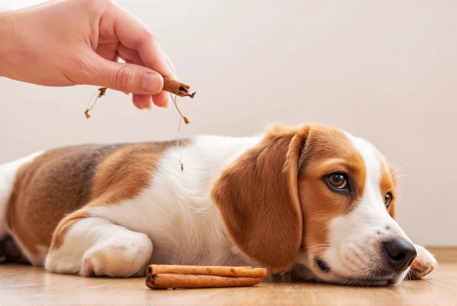 Veterinarian examining dog with cinnamon-related symptoms for educational purposes