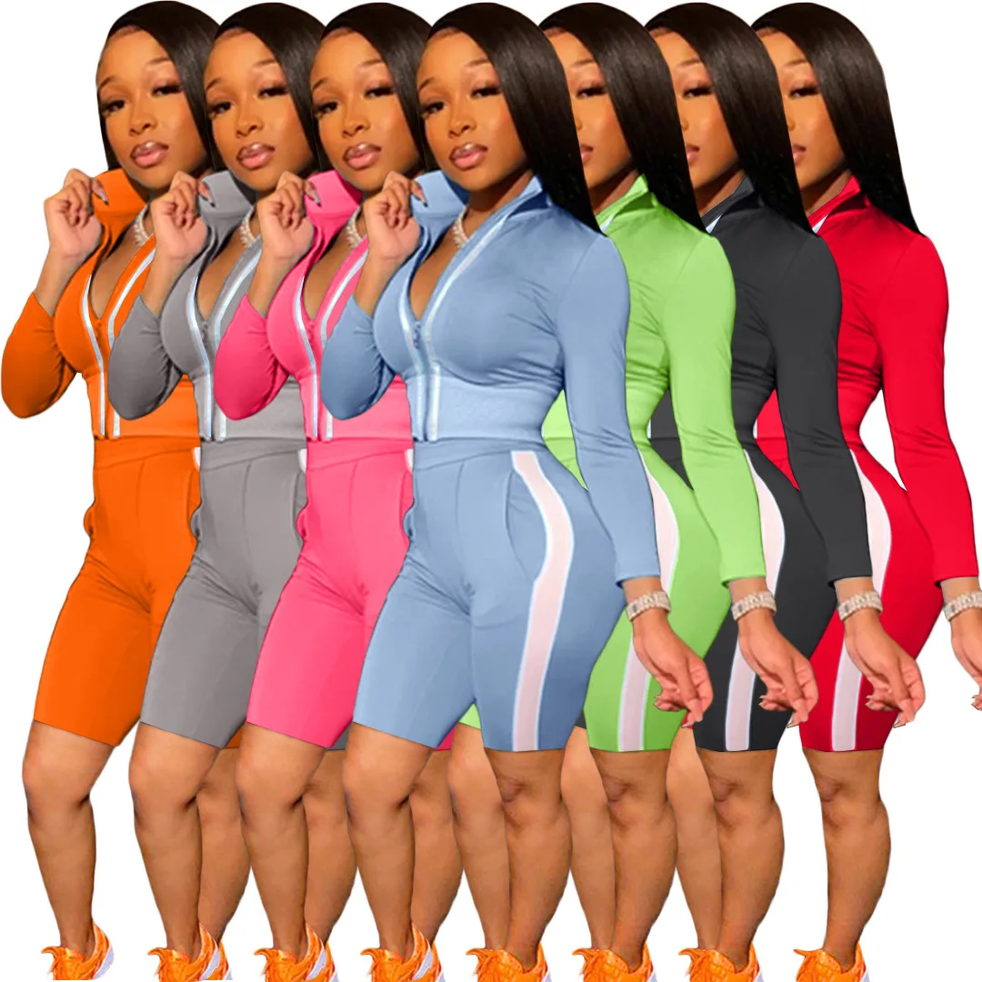 

New Arrival Two Piece Shorts Outfits Women Biker Sport Casual Sweat Shorts Set