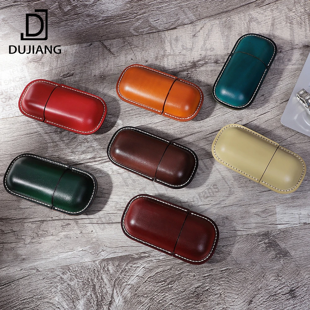 

DUJIANG Custom logo Genuine Leather Glasses Case Vegetable Leather Glasses Case, Brown, coffee, light green, green, red, blue, camel