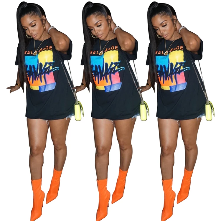 

2021 New New Hot style short sleeves o neck printed women oversized t shirt