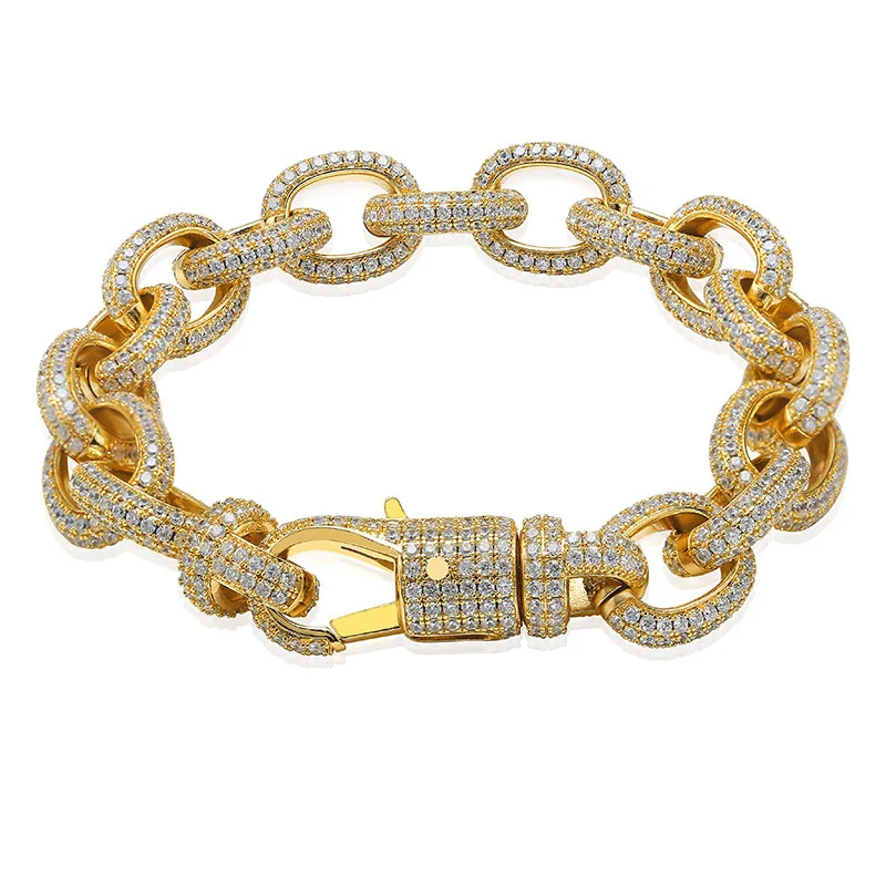 Fashion Jewelry Hip Hop Bracelets 18k Real Gold Plated White Diamond ...