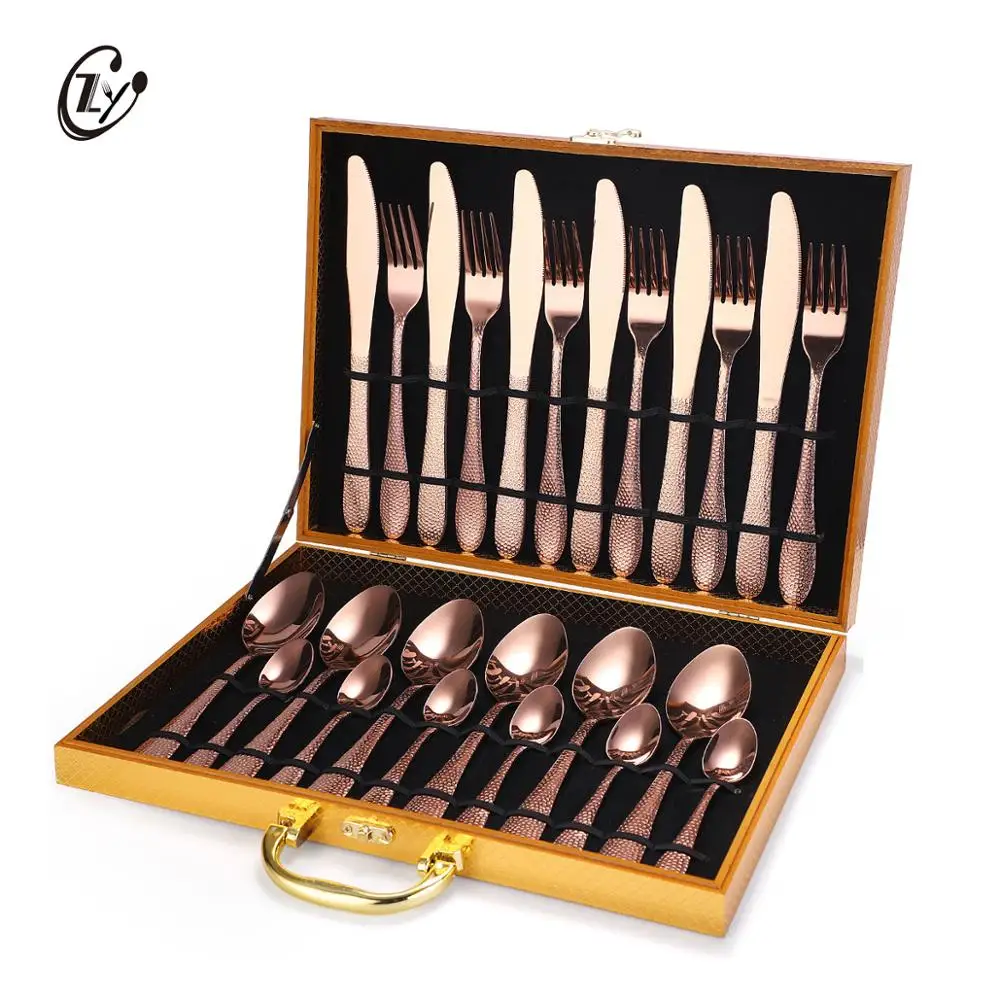 

Wedding Gift Hammered Pattern Handle 24 piece cutlery set stainless Steel Flatware Sets, Silver,gold,rainbow,black,rose gold
