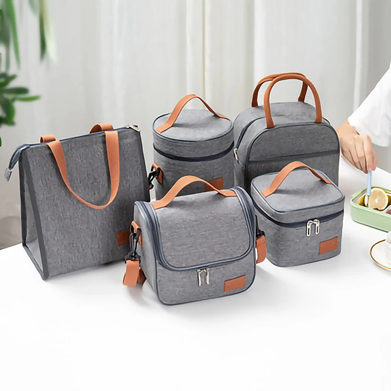 

Multifunctional Oxford Cloth Aluminum Film Gray Cooler Bag Set Portable Kids Lunch Bag Small Custom Picnic Lunch Bag