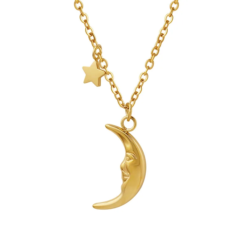 Titanium Steel Women Jewelry Non Tarnish Waterproof PVD 18K Gold Plated Stainless Steel Star Moon Pendant Necklace