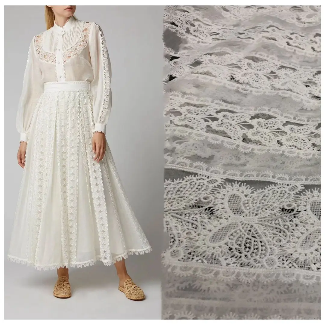 

Luxury Embroidery Ivory White Embroidery Bridal Tulle Lace Fabric