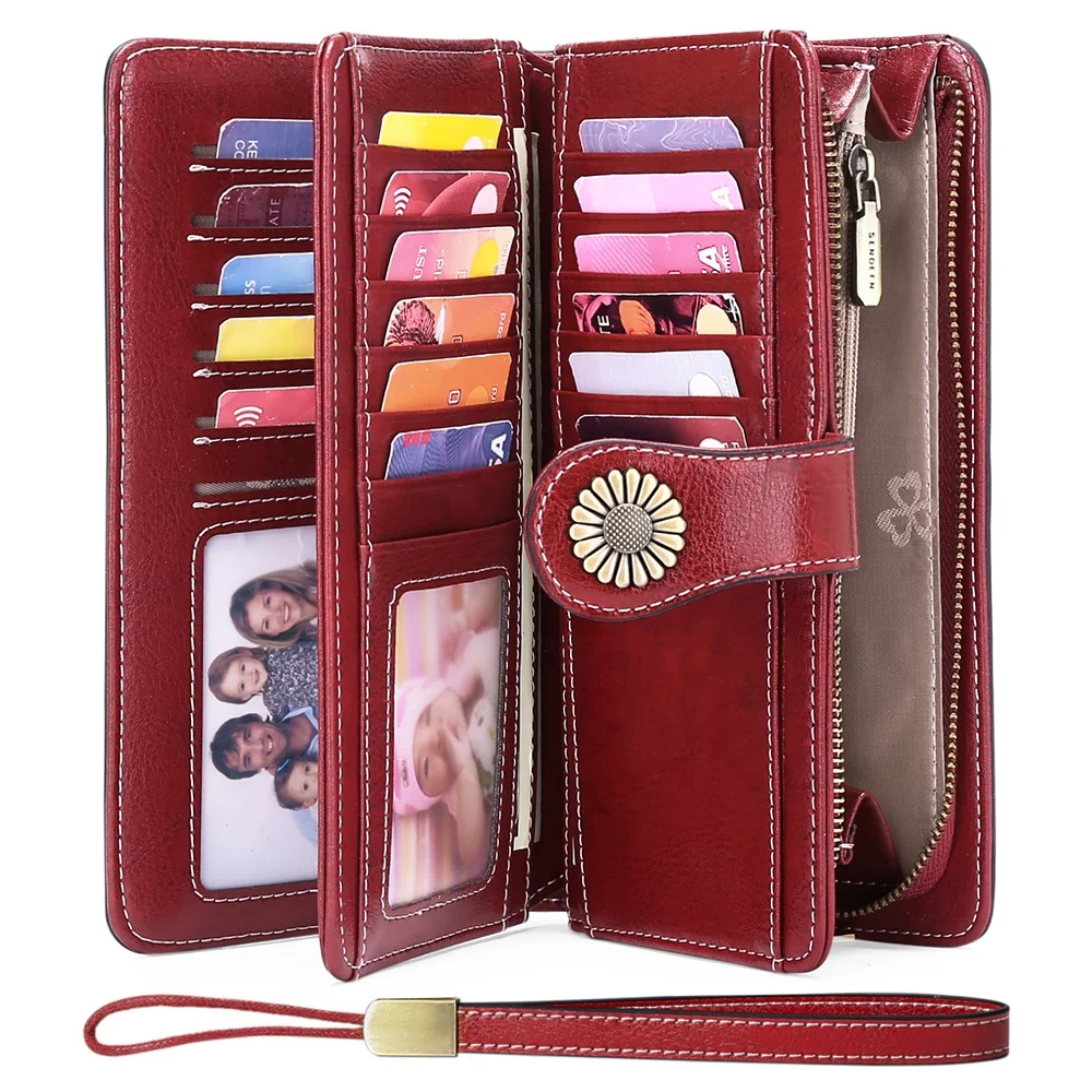 

Direct Factory Women's Wallets, Large Capacity with RFID Protection, Genuine Leather, Dark green/wine red/yellow/black or customized