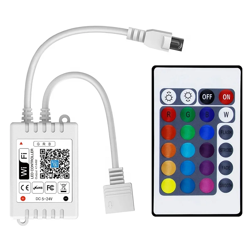 Smart WiFi RGB/GRB LED Dimmer Controller 24Keys Remote Compatible with Amazon Alexa/Google Assistant for 5050 LED Strip Light