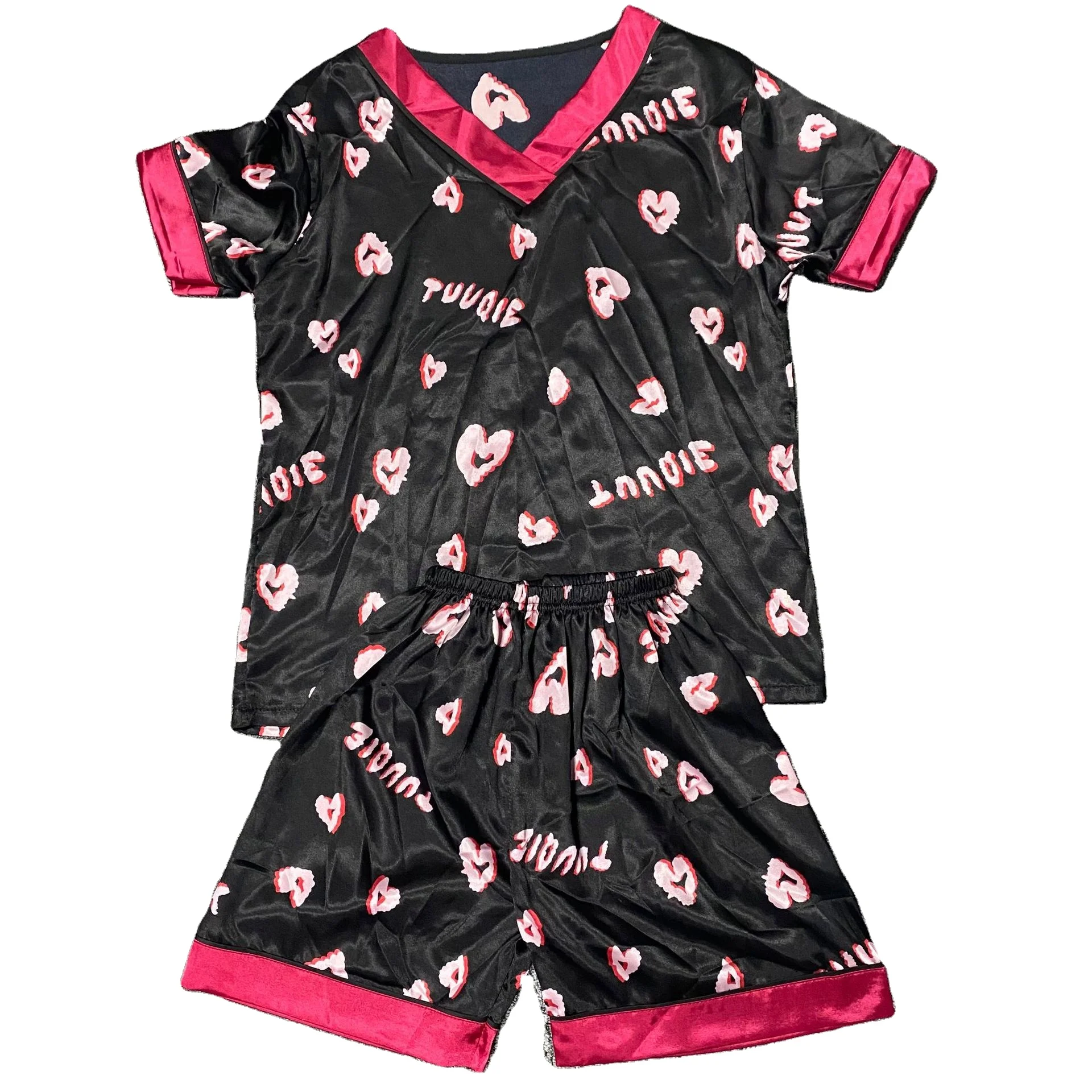 

S0098B Hot Promotion Cute Cartoon Comfortable Home Clothes Ice Silk Two Piece Pajamas