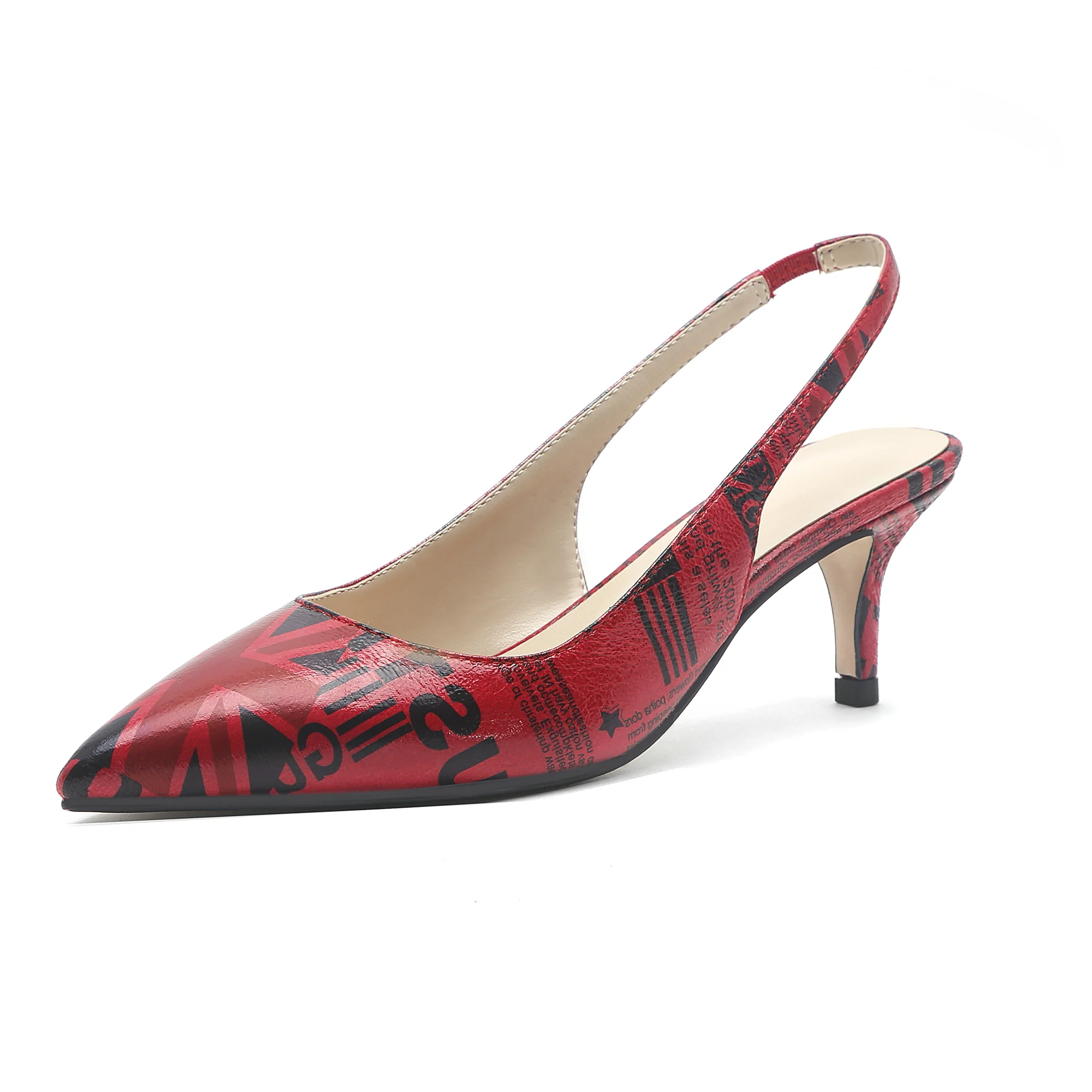 

Pointed Toe Flag Fabric Short Heels Women Slingback Kitten Heels Female Shoes For Summer