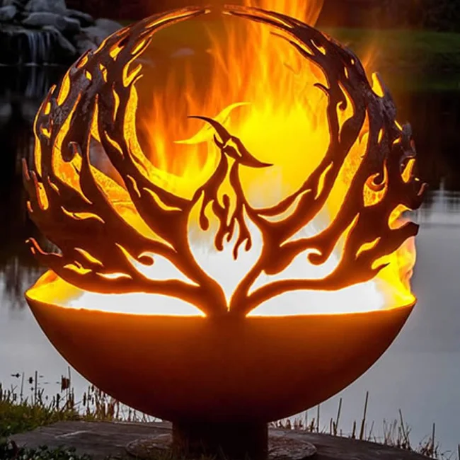 

Corten Steel Art Fire Pit with Phoenix Pattern