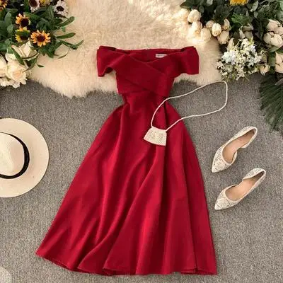 Fashion off shoulder women party red dress