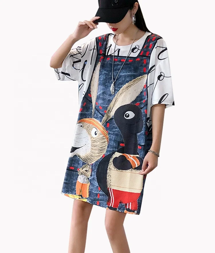 

Clothing suppliers ladies tops casual dresses women kawaii rabbit print plus size t-shirts mesh dress for girl