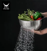 

High Grade Stainless Steel Colander Strainer Rice Wash Bowl with Drainers Vegetable Fruit Washing Bowl