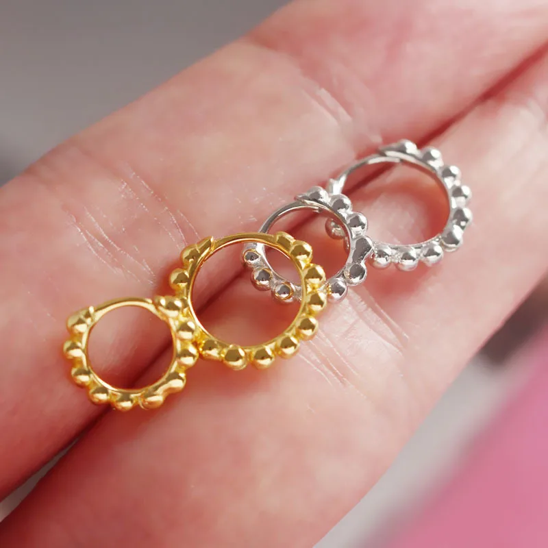 

New trendy wholesale 925 sterling silver gold plated bead huggie hoop earrings for girls, As picture