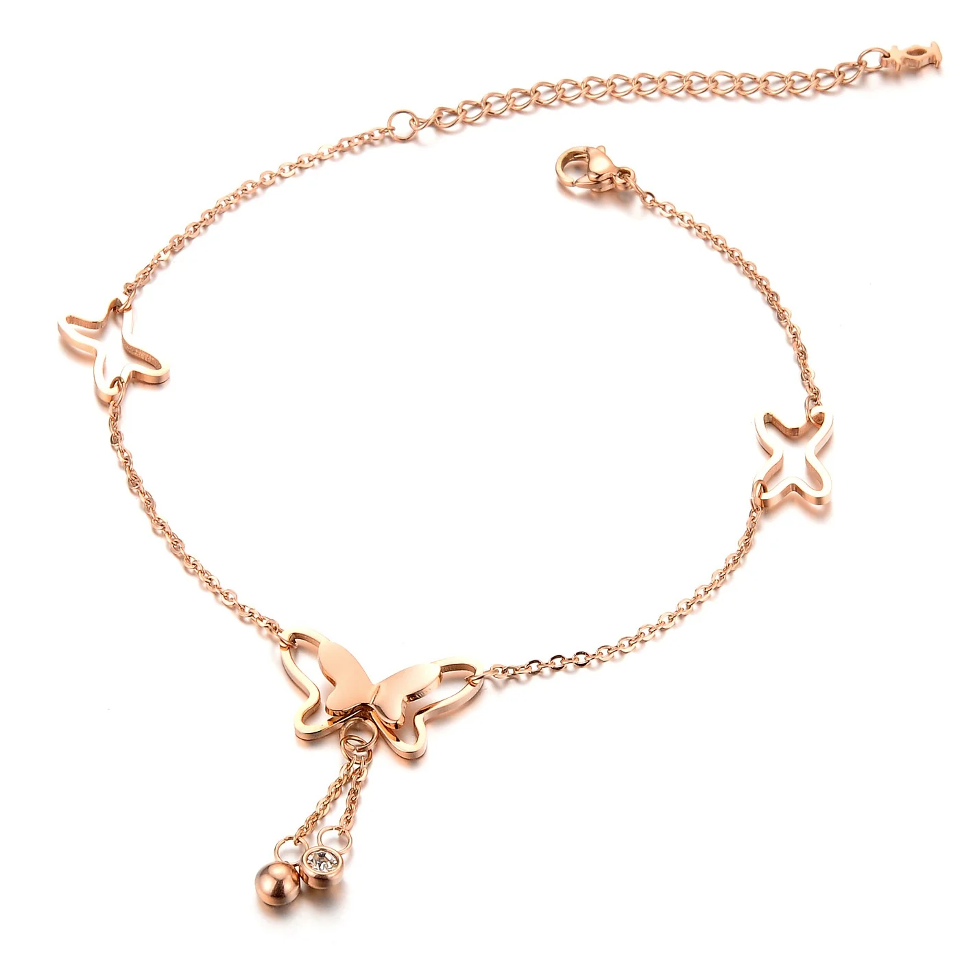 

Summer Fashion Classic Gold Plated Adjustable Stainless Steel Butterfly Zircon Women Charm Anklet