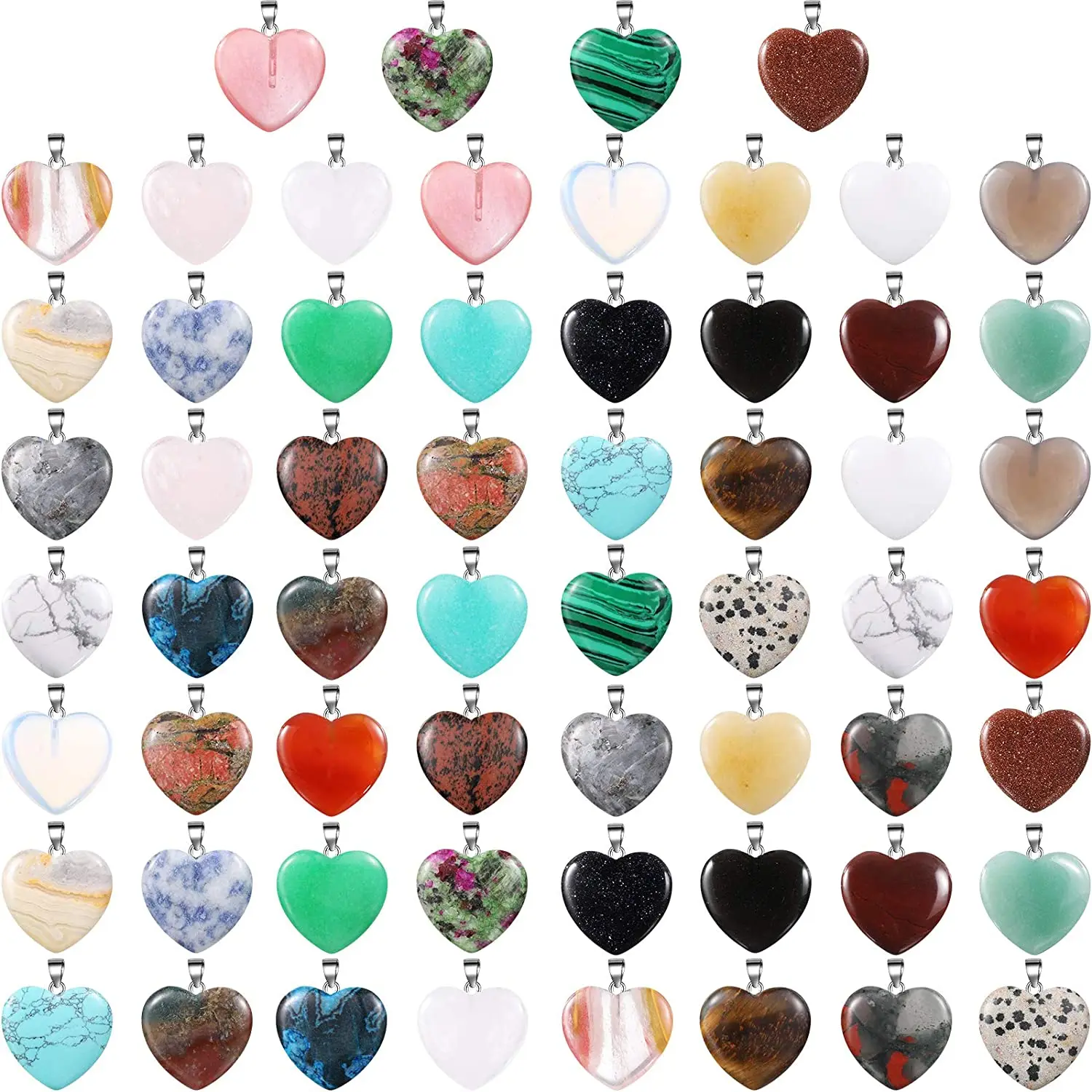 

Heart Shape Chakra DIY Crystal Charms Stone Heart Pendants for Valentines Day Jewelry Necklace Keychains Earring Crafts Supplies
