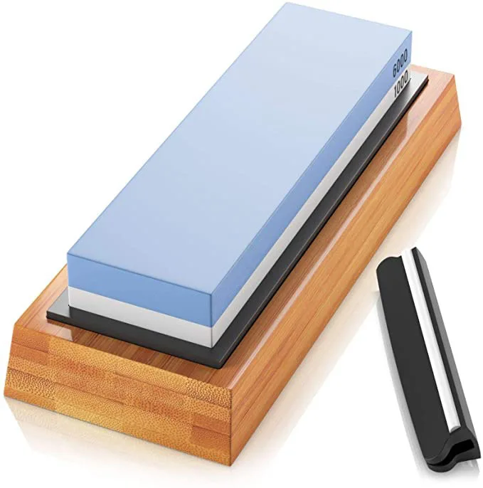 

Double Sides 1000/6000 Ruby Knife Sharpening Stone Japanese Whetstone Knife Sharpening Stone Set, White and blue