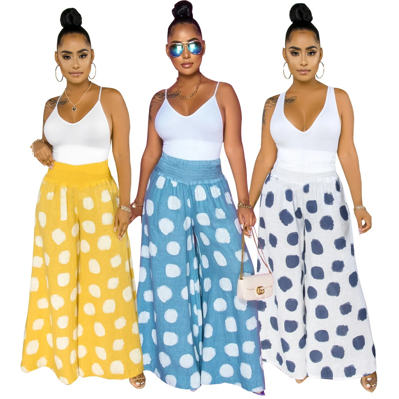 

MT03-1193 2021 wholesale fashion ladies casual sports polka dot wide leg pants casual pants women trousers