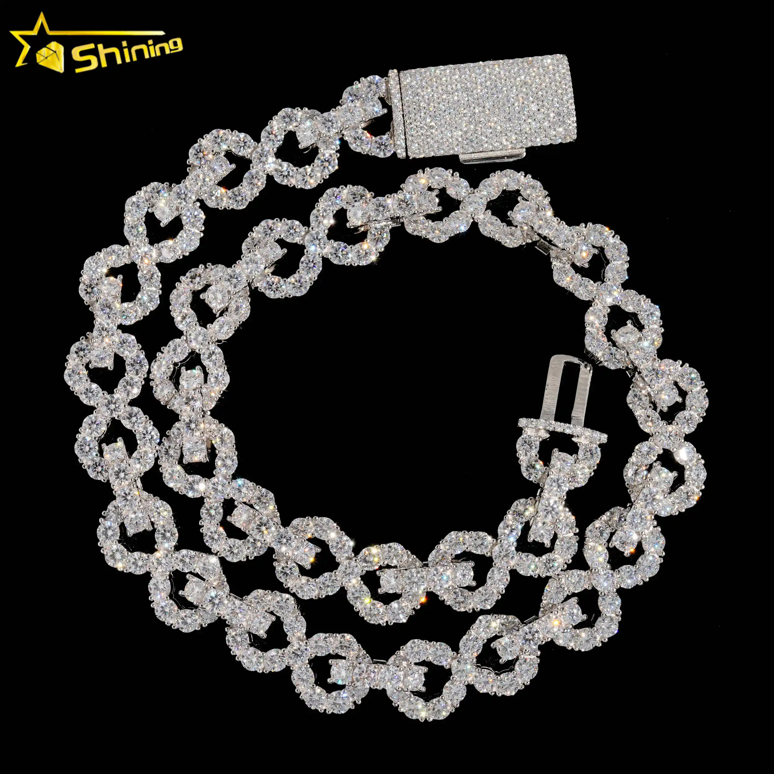 

Shining Jewelry Rapper Style 13MM Infinity Link Chain VVS Moissanite Diamond Necklace Cuban Chain