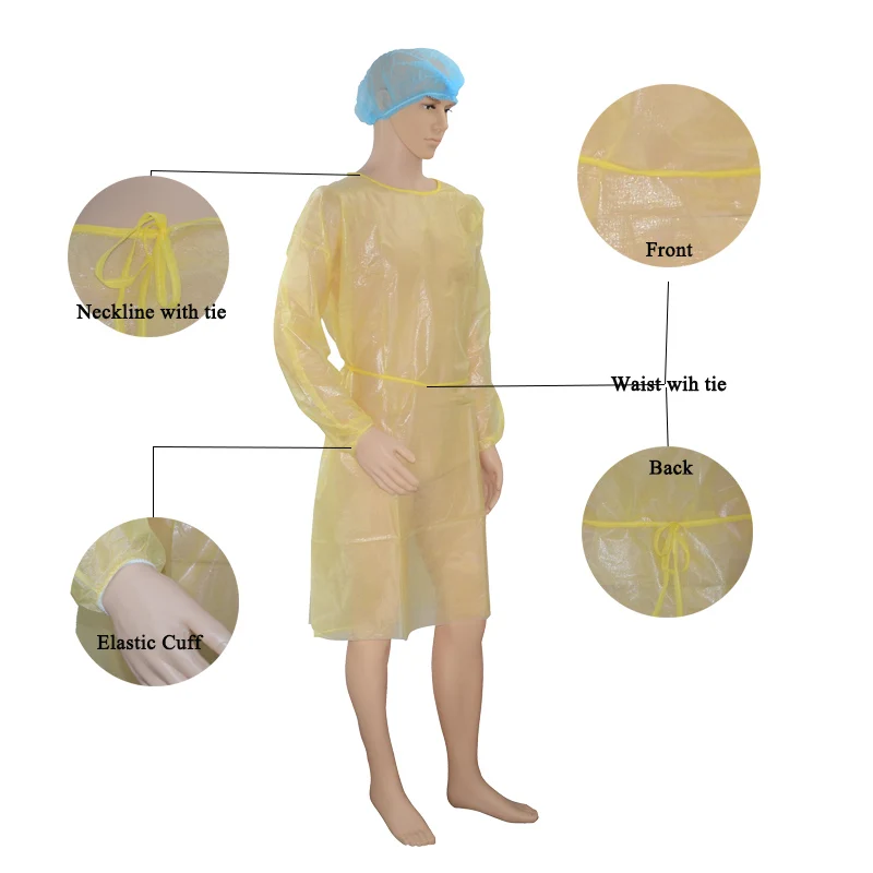 Dental Isolation Gown Liquid Resistant Pe Coated Pp Gowns Disposable