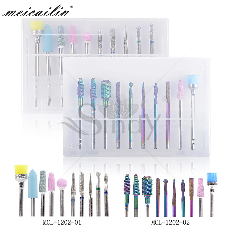 

10Pcs Rainbow Diamond Nail Drill Bit Set for Manicure Rotary Burr Cuticle Bits Drill Accessories