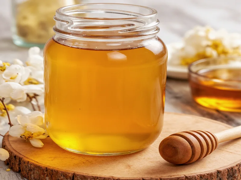 Raw honey in glass jar for natural cough relief