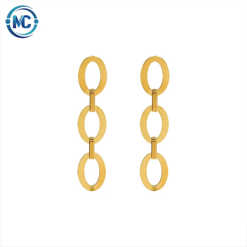 

2021 Minimalist Stainless Steel Jewelry O Shape Link Chain Earrings 18K Gold Plated Long Earrings For Women, Gold,silver