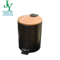 

Metal Pedal Stainless Steel Trash Bin with wood lid hotel bedroom bathroom foot step Waste Bin/Garbage Can