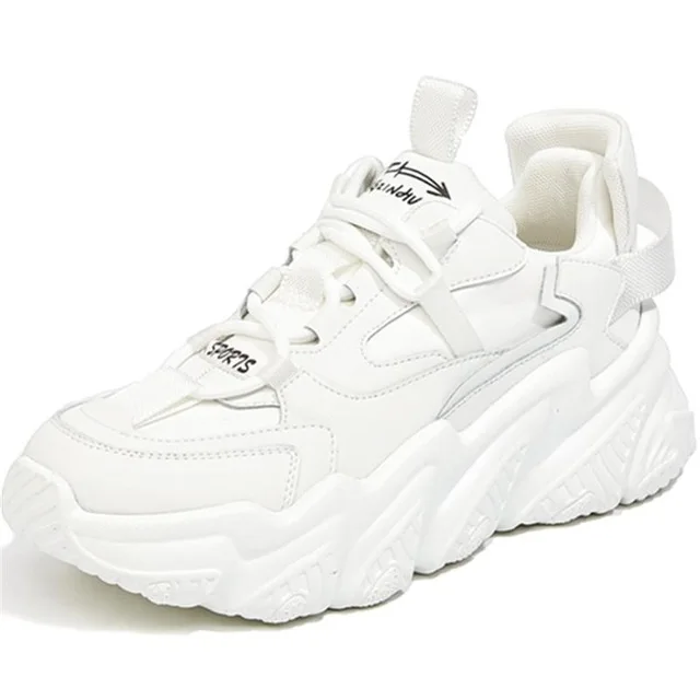 

2021 Chunky Sneakers Women Round Toe Leisure Outwear Blue Black Casual Shoes Platform Lace-Up Trainers Handmade