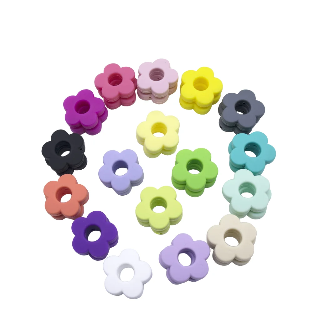 

Food Grade BPA Free Chewing Flower Soft Loose Silicone Baby Teething Beads, 25 colors