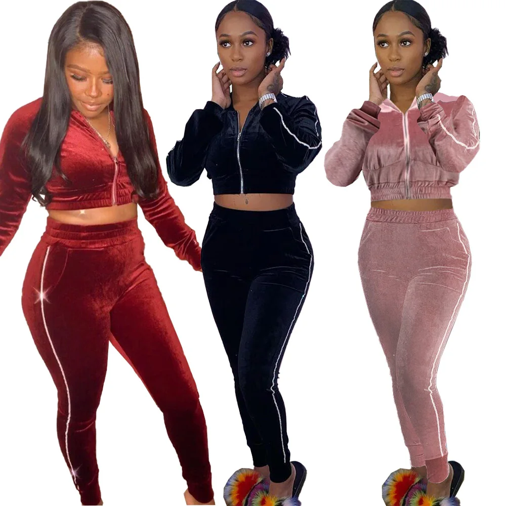 

M8553 Velvet hoodie tracksuit for women velour 2 piece jogger set outfit