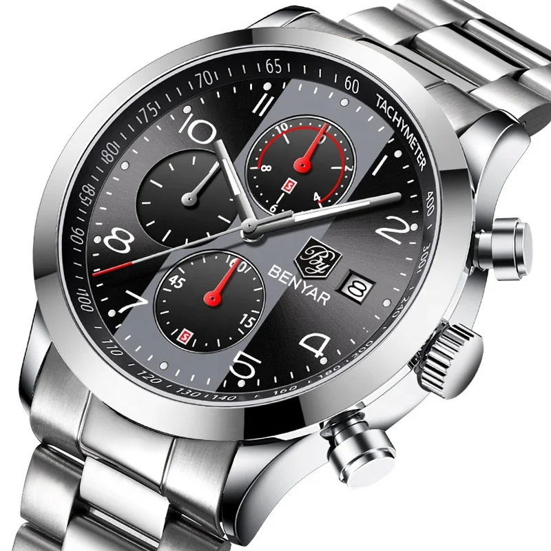 

BENYAR 5133 Business Men's Watches Waterproof Full Steel Male Quartz Wrist Watch Chronograph Men Sports Watch Relogio Masculino, According to reality
