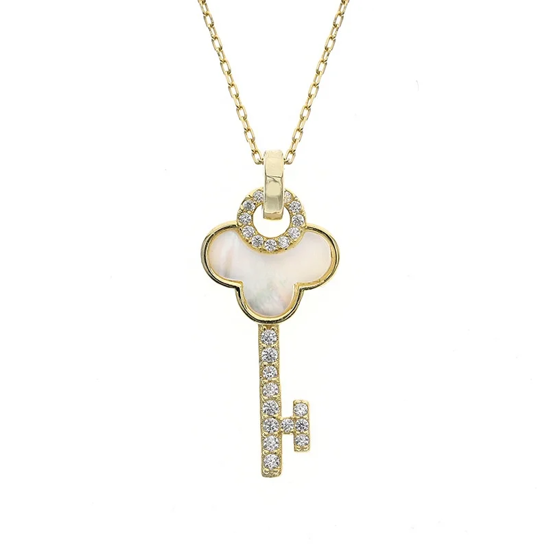 

2020 latest gold color jewelry personalized 925 sterling silver shine CZ shell key pendant necklace
