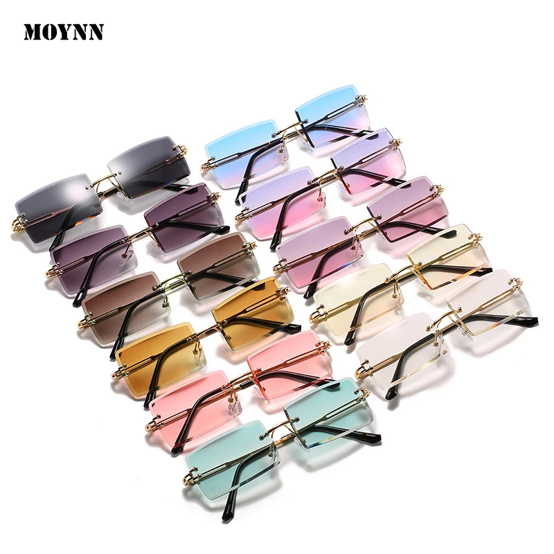 

2021 New Trendy Custom Fashion Gradient Vintage Rimless Small Rectangle Frameless Sun Glasses Men Shades Sunglasses For Women