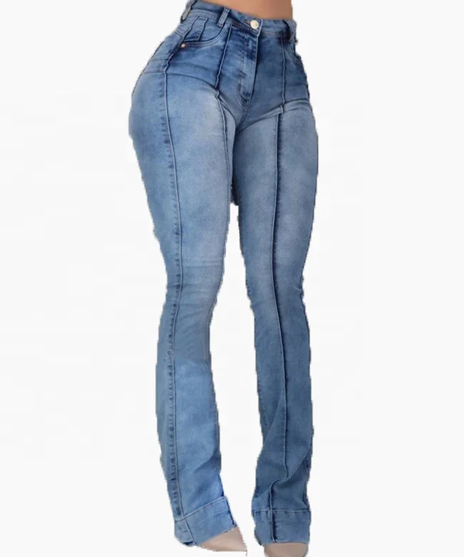 

Ins Explosion Style Retro Washing Stretch Elastic Women Butt Lifting Boot Cut Pants South American Style Wide Leg Jeans, Blue