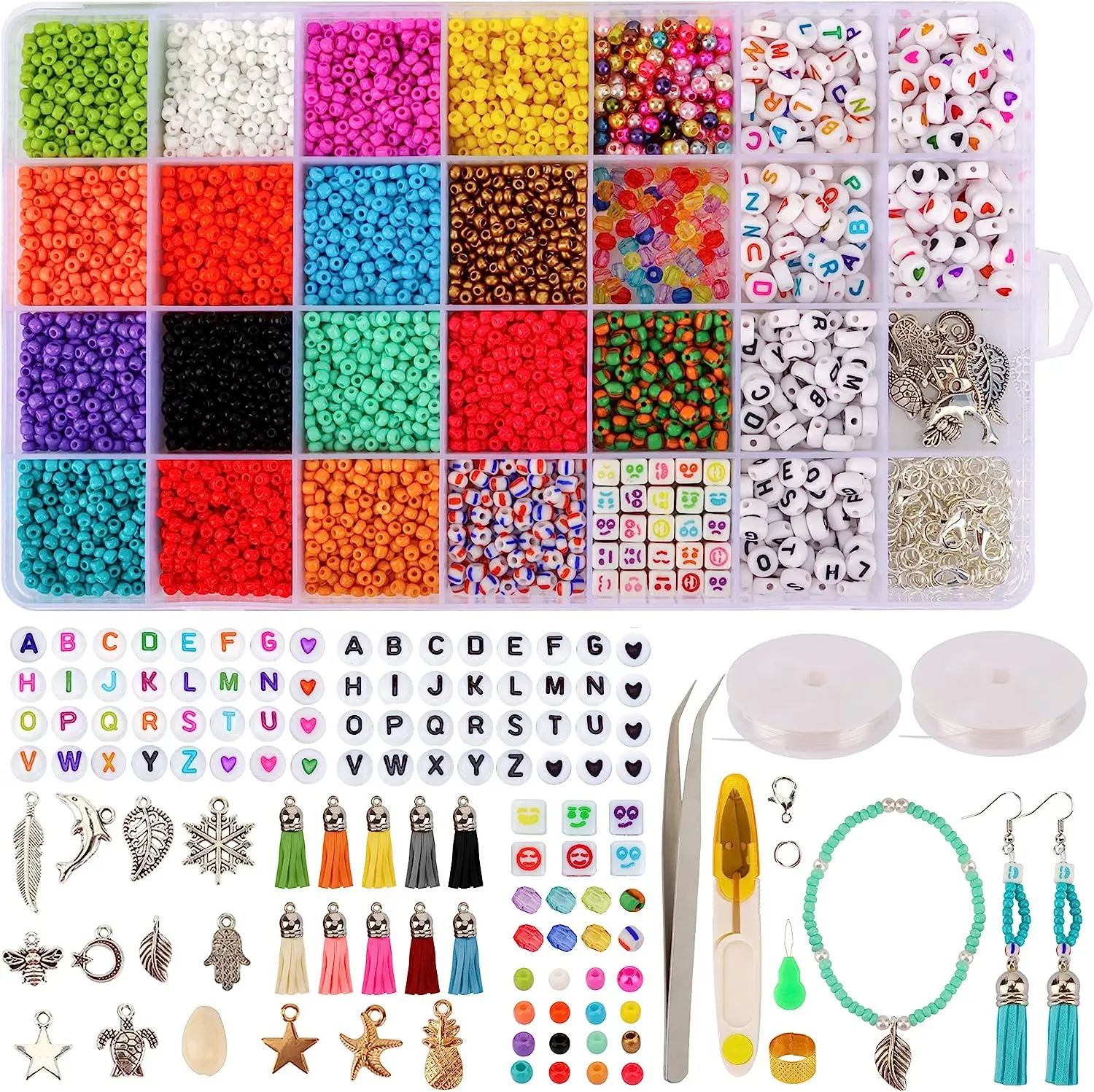 

48 Color 2mm 12/0 Glass Seed Beads for Jewelry Making Supplies Kit Small Mini Bead Craft Set Bracelets Necklace Ring Making Kit