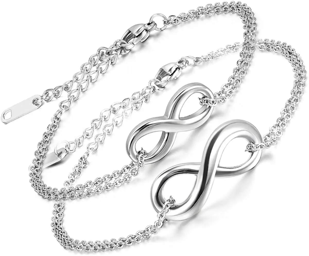 

Stainless Steel Jewelry 5cm Extension Adjustable Chain Women's Eternal Love Infinity Symbol Charm Bike Chain Bracelet