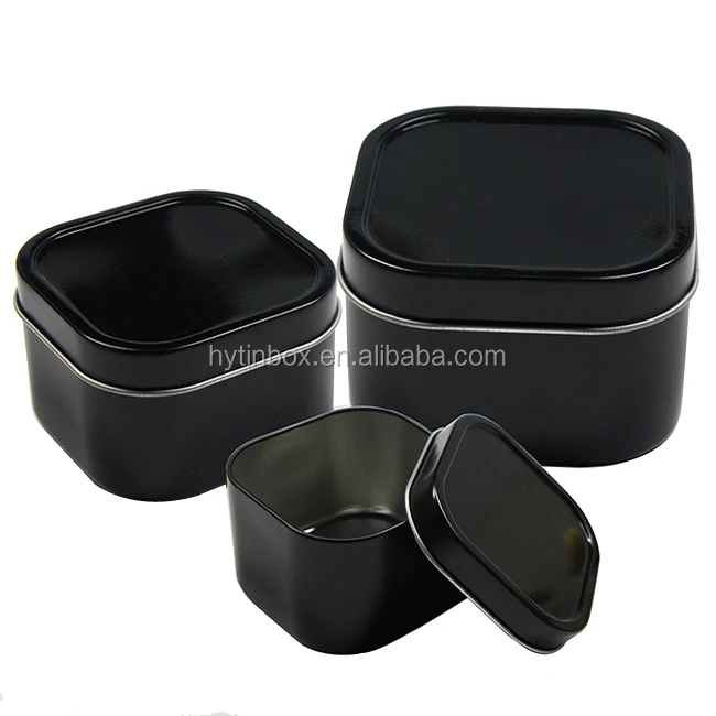 In Stock Black Color 4oz Square Shape Deep Drawn Candle Tin Container
