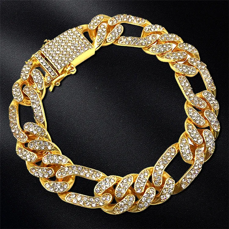 

Custom Size 13mm Iced Out Miami Figaro Link Chain Bracelets CZ Rapper Hip Hop Jewelry for Men Women