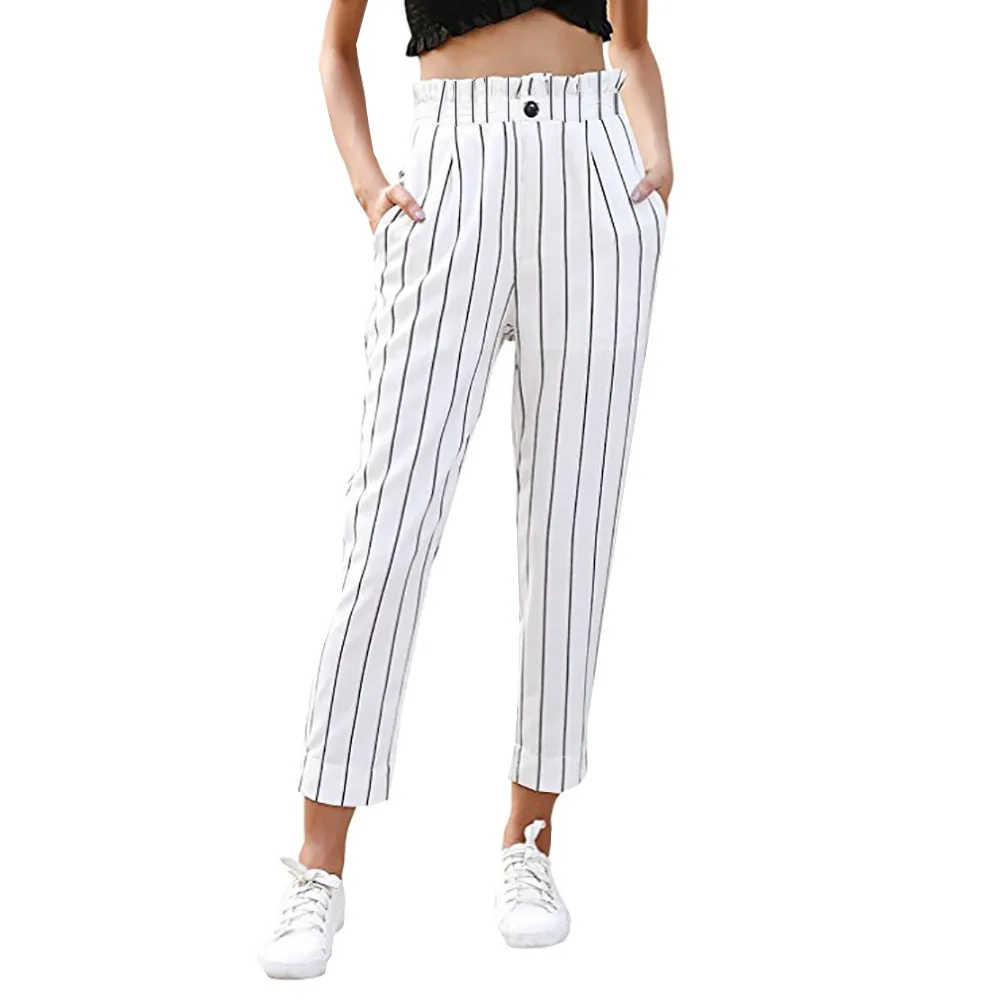 

Women's Pants Striped Slim Straight Loose Large Size Bloomers Casual Wide-legs Beam Feet Harlan Nine Points Trousers