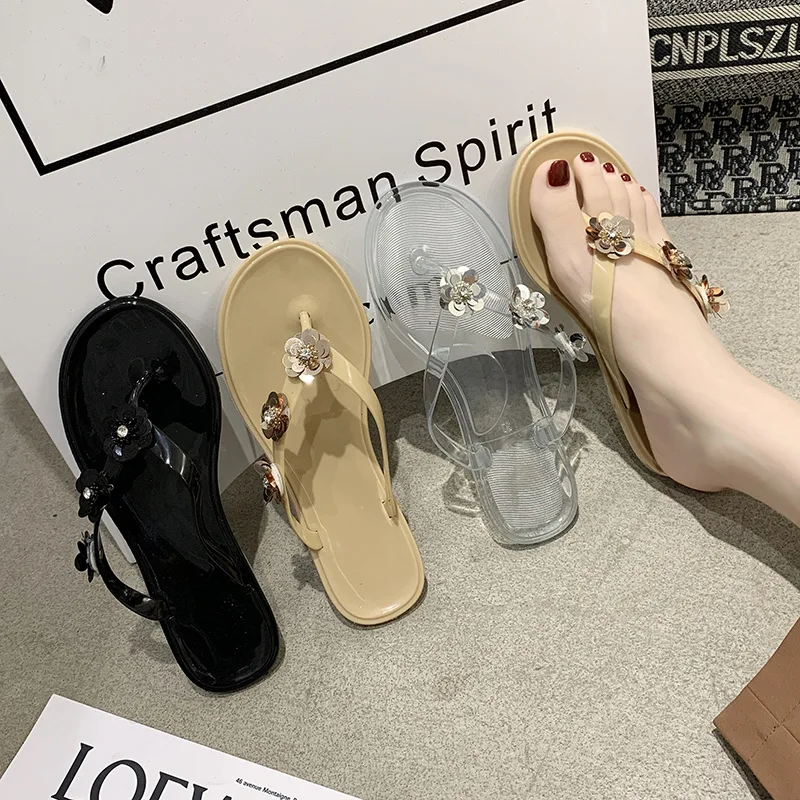 

2021 Summer Ladies New Comfortable Jelly Slide Flat Sandals Soft Rubber Beach Slippers Plastic Sandals Casual shoes